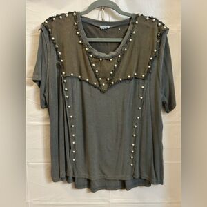 Green tee with pearl detail